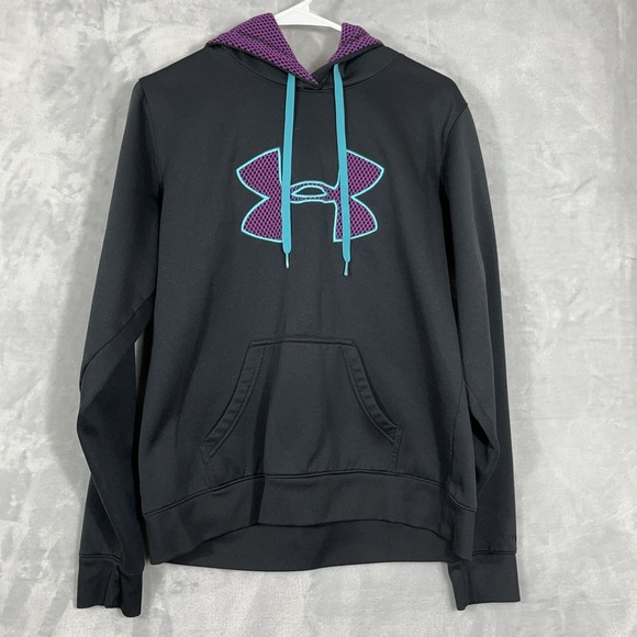 Under Armour STORM Womens L Hoodie Sweatshirt Semi-fitted Black Embroidered Gym - Picture 2 of 11